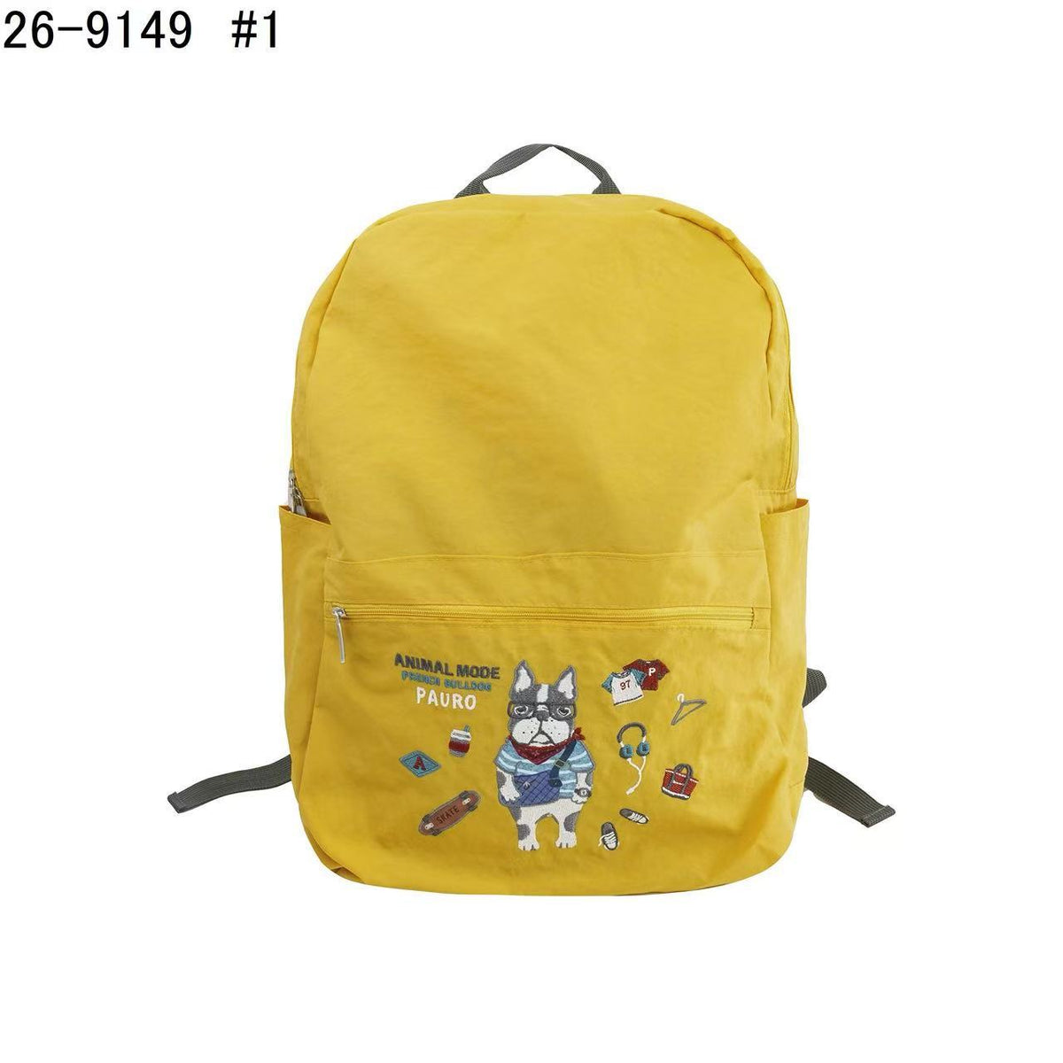 日本Kusuguru正品重工刺繡貓咪法鬥後背包尼龍防潑水折疊旅行509｜保羅芥黃9149-1