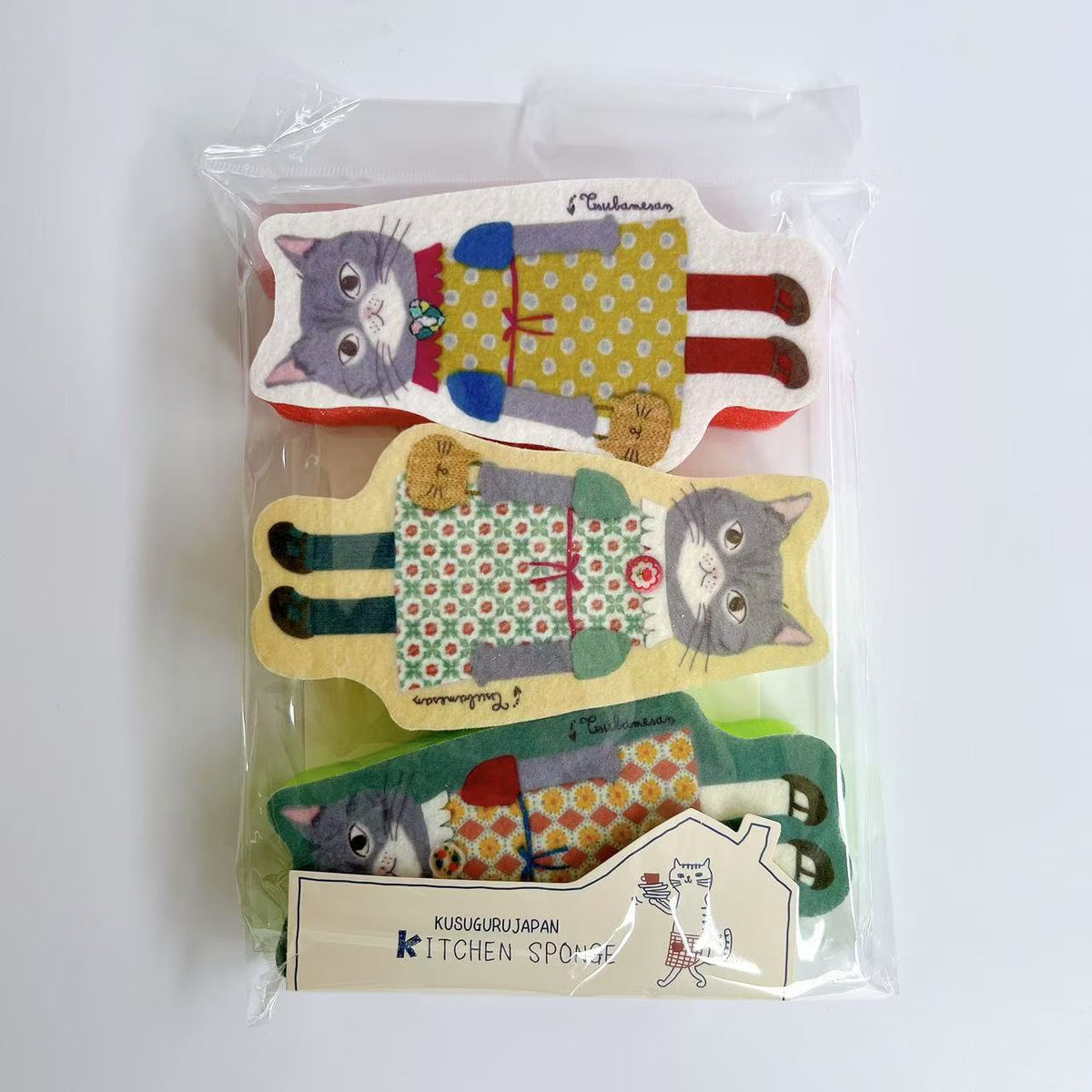 日本Kusuguru正品蜜豆爬貓柴犬圖案海綿擦洗碗棉家務除污泡沫408｜蜜豆奶糖8575