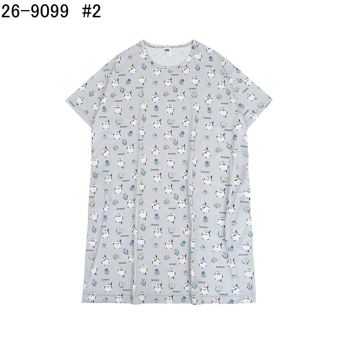 日本Kusuguru正品印花居家服睡裙套裝短袖短褲天竺棉卡通519｜小雞淺紫9099-2／單一尺寸