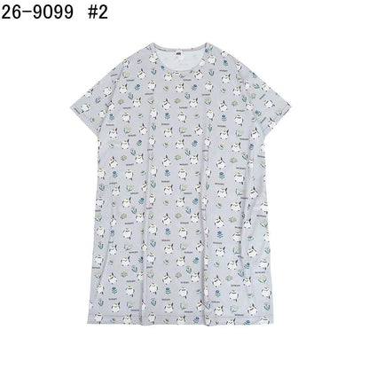 日本Kusuguru正品印花居家服睡裙套裝短袖短褲天竺棉卡通519｜小雞淺紫9099-2／單一尺寸