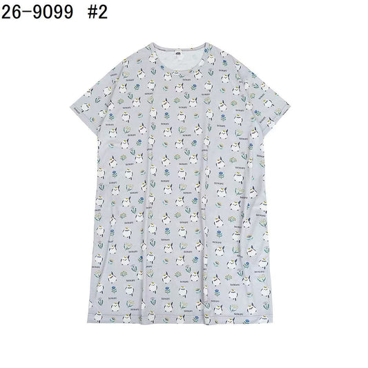 日本Kusuguru正品印花居家服睡裙套裝短袖短褲天竺棉卡通519｜小雞淺紫9099-2／單一尺寸