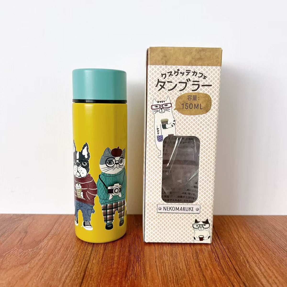 日本Kusuguru正品貓咪法鬥保溫杯口袋杯隔熱方便攜帶316不鏽鋼小型405｜露西保羅亮黃9414-1／150 ml