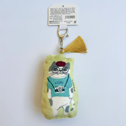 日本Kusuguru正品貓咪狗子數位印卡通鑰匙圈包掛布藝充棉吊飾450｜露西黃色8912-7