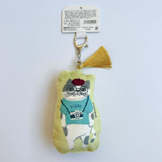 日本Kusuguru正品貓咪狗子數位印卡通鑰匙圈包掛布藝充棉吊飾450｜露西黃色8912-7