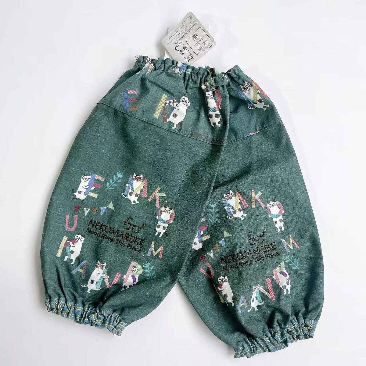 日本Kusuguru正品刺繡眼鏡貓袖套花藝烘焙布藝袖套家務防油汙600｜眼鏡貓墨藍9605-2