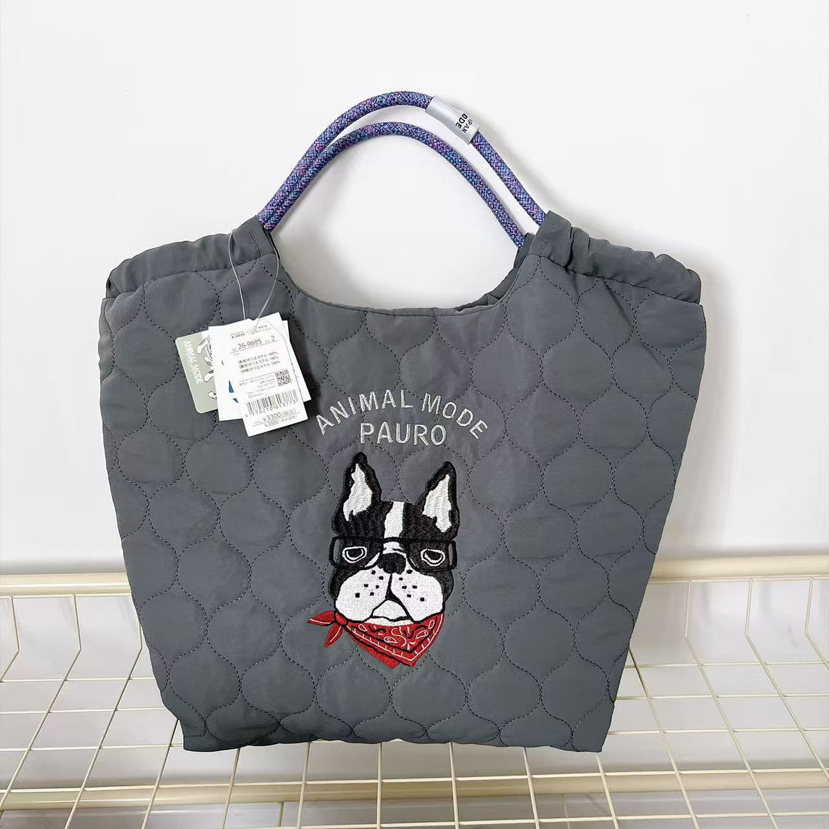 日本Kusuguru正品刺繡保羅絎縫手提包肩背包手提包購物通勤623｜保羅深灰9695-2