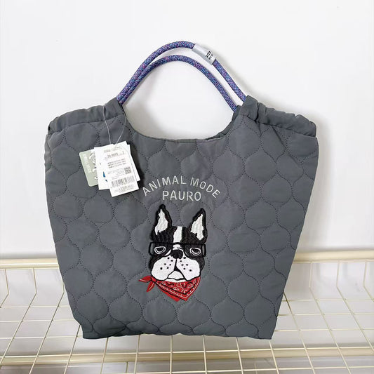 日本Kusuguru正品刺繡保羅絎縫手提包肩背包手提包購物通勤623｜保羅深灰9695-2