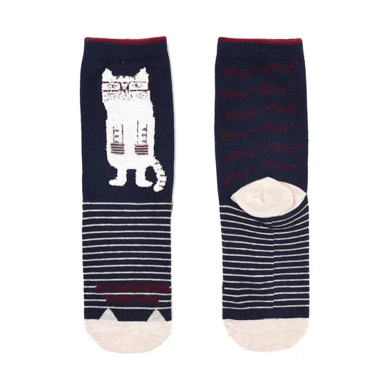 日本kusuguru貓咪提花中筒襪舒適堆堆襪卡通女生襪子日系針織976｜眼鏡貓藏青6716-2