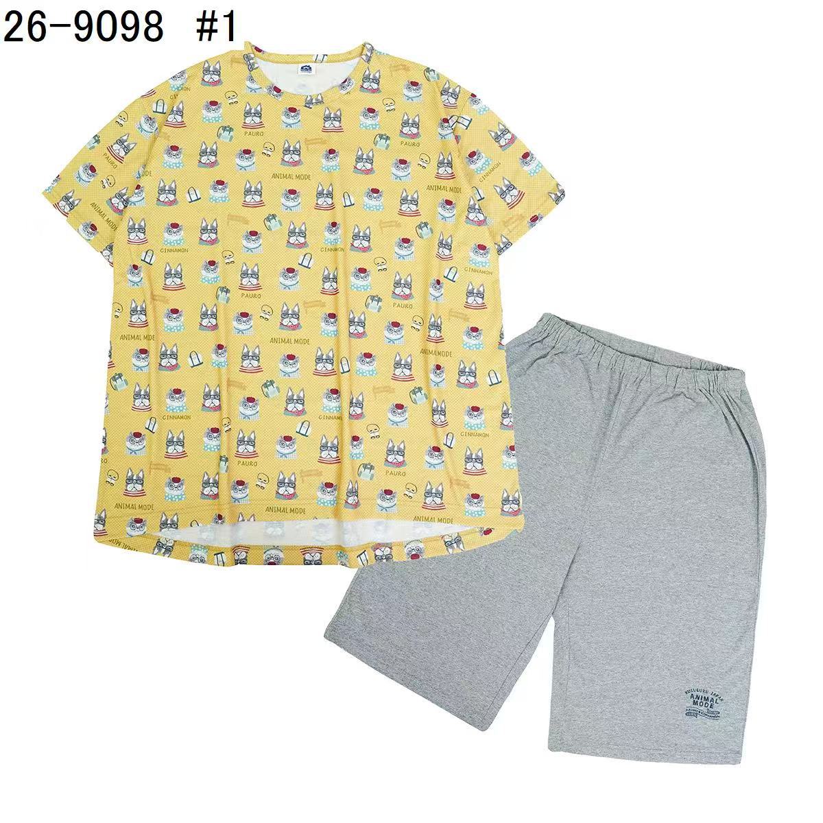 日本Kusuguru正品印花居家服睡裙套裝短袖短褲天竺棉卡通519｜短袖露西保羅黃9098-1／單一尺寸