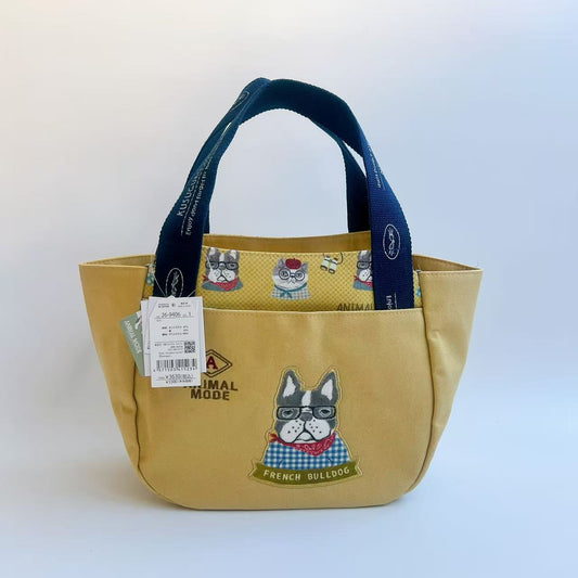 日本Kusuguru正品刺繡法鬥貓咪手提包手提包元寶包布藝通勤包502｜保羅黃色9406-1