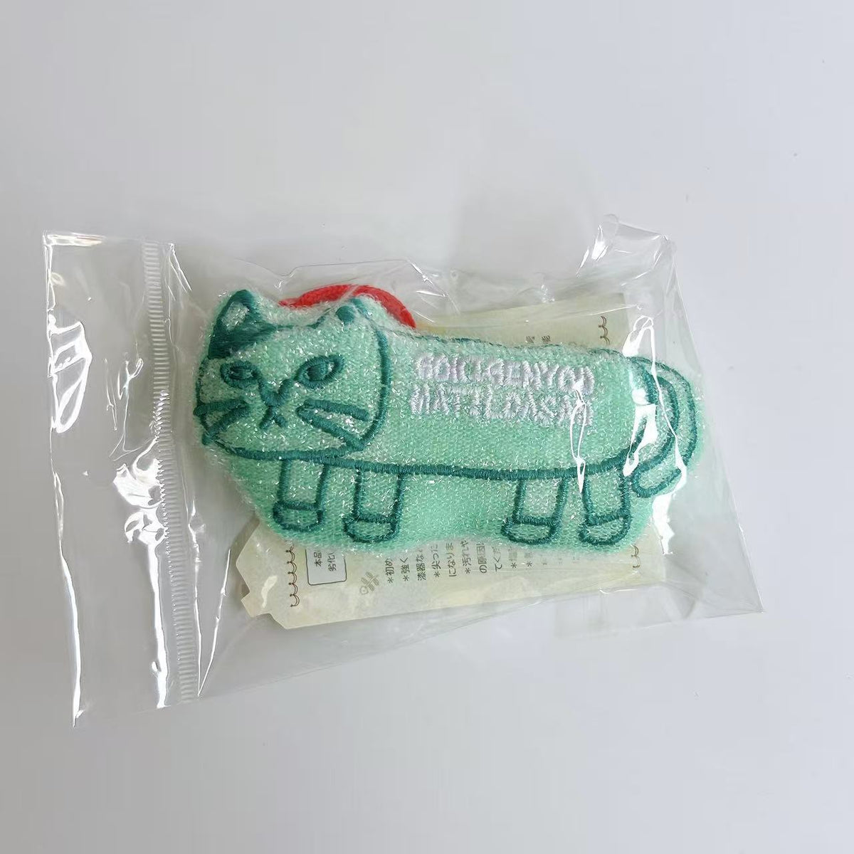 日本Kusuguru正品刺繡貓咪狗子海綿擦清潔海綿去油汙刷鍋布雙面430｜爬貓綠色8568-2
