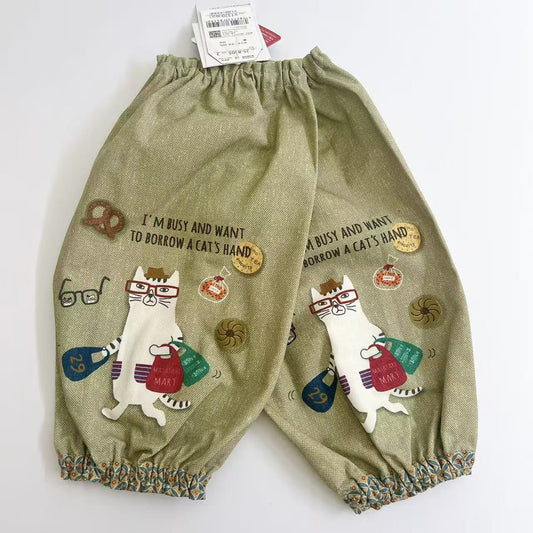 日本Kusuguru正品貓咪印花袖套家務防油防污袖套帆布花藝烘焙400｜眼鏡貓米黃8505-2