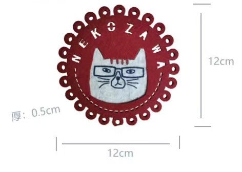 日本KUSUGURU新款杯墊貓咪隔熱墊防燙盤子碗墊耐高溫桌面可愛844｜圓形眼鏡貓分白（3 片裝）1032-1 尺寸