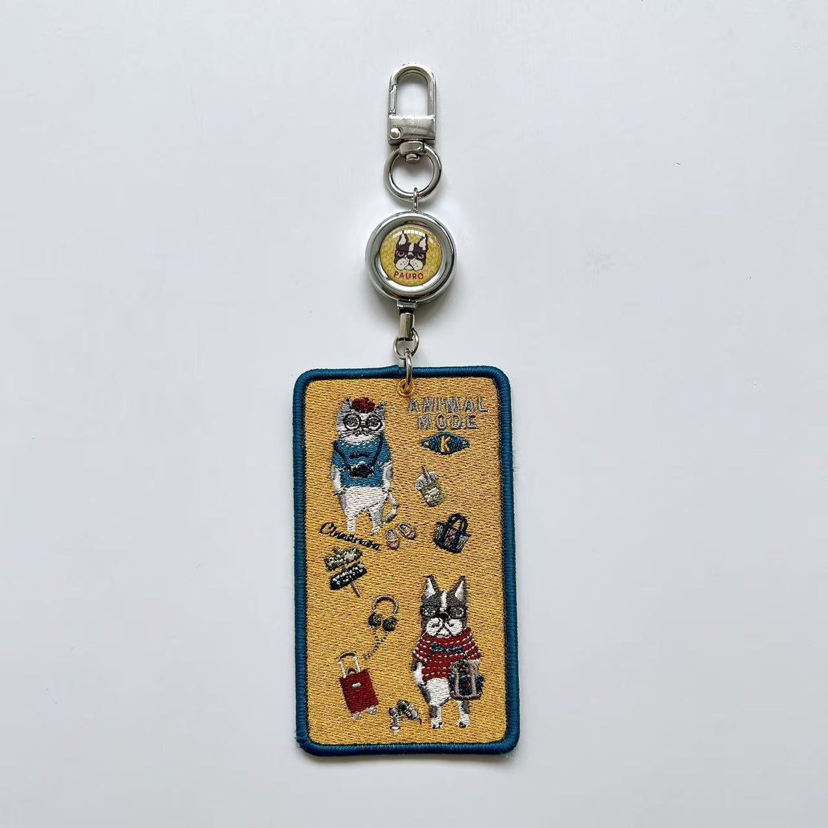 Kusuguru正品重工刺繡貓咪法鬥卡套IC卡套悠遊卡套掛飾卡通｜露西保羅黃9425-1