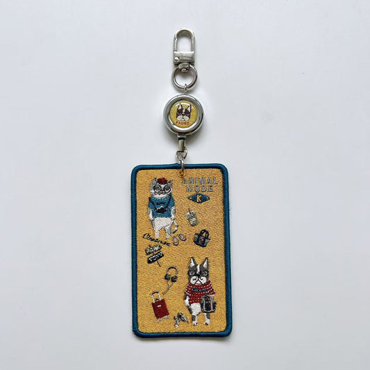 Kusuguru正品重工刺繡貓咪法鬥卡套IC卡套悠遊卡套掛飾卡通｜露西保羅黃9425-1