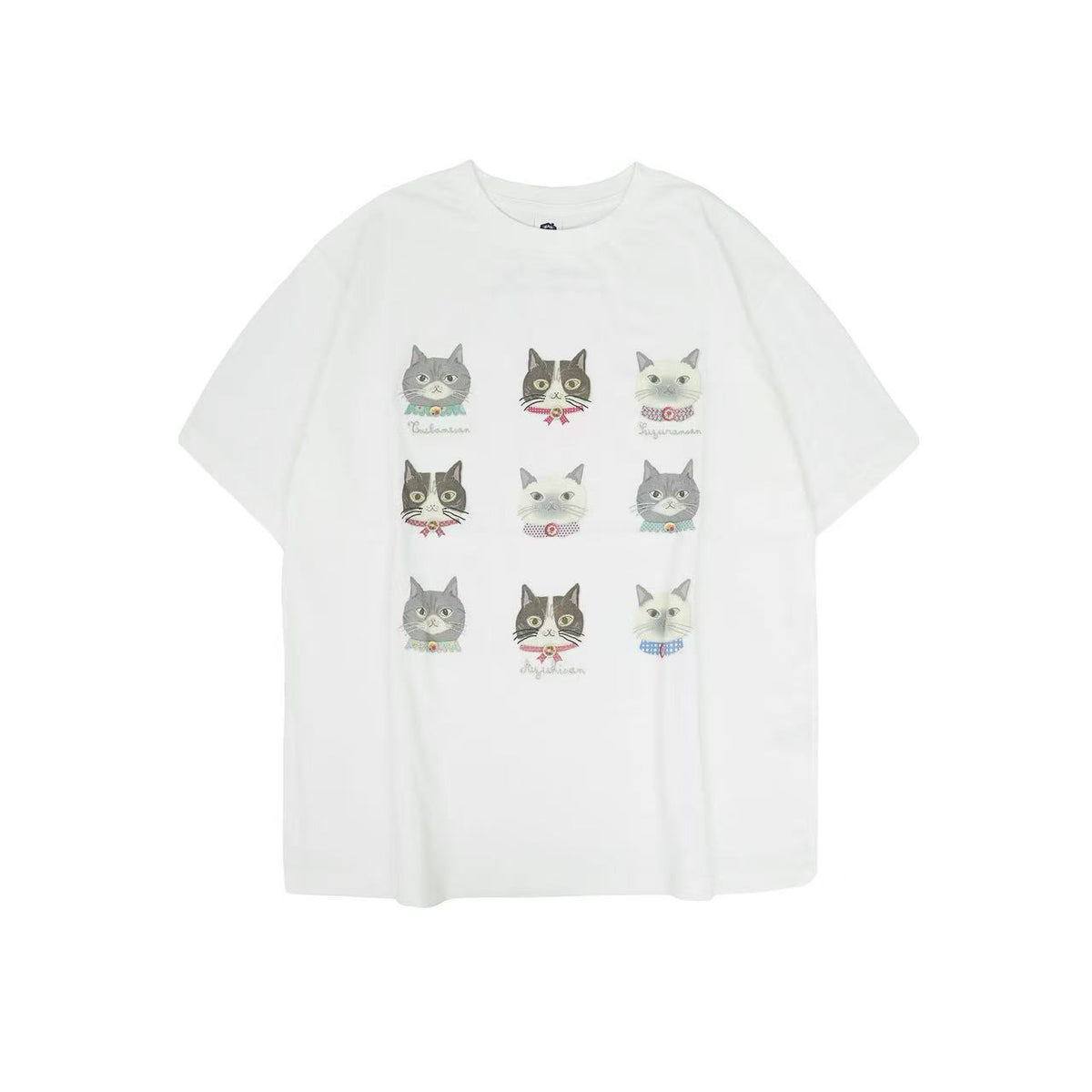 日本Kusuguru正品刺繡貓咪短袖圓領女性棉T冷感純棉清爽快乾52426｜蜜豆多貓頭9133／單一尺寸