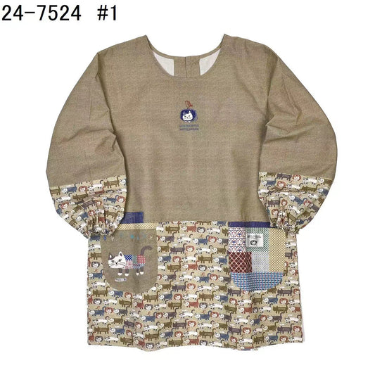 日本kusuguru刺繡爬貓圍裙家務防油防污反穿服布藝花藝烘焙201｜卡其色7524-1