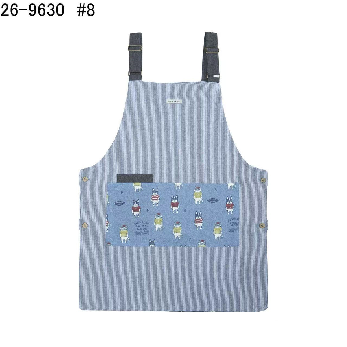 日本Kusuguru正品貓咪圖案圍裙布藝家務防油防污花藝烘焙卡通620｜保羅藍條紋9630-8