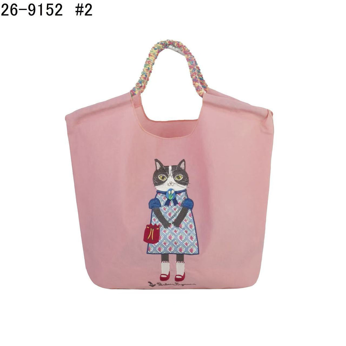 日本Kusuguru正品重工刺繡貓肩背包手提包手提包防塵防潑水507509｜蜜豆裙子貓粉9152-2