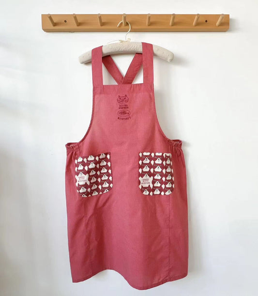 日本kusuguru刺繡米奇羅貓咪圍裙家務防油防污花藝烘焙卡通103｜紅色7055-1