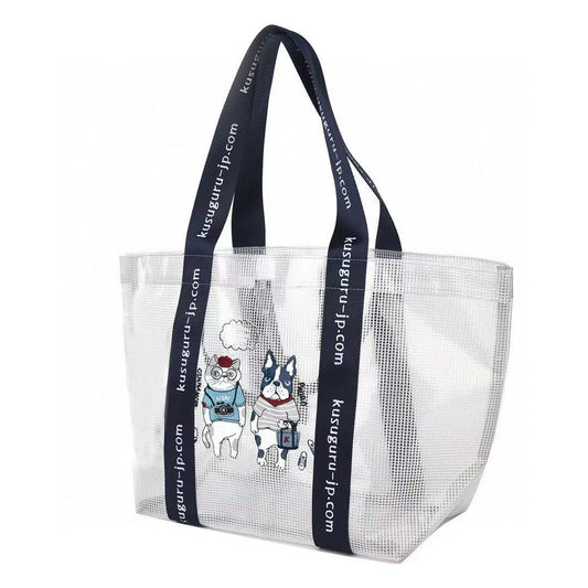 日本Kusuguru正品刺繡露西保羅PVC防水托特包手提包肩背包防水136｜露西保羅藍手提7188-2