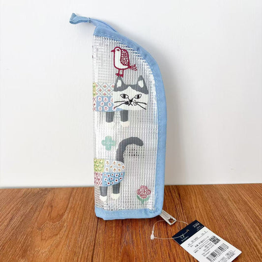 日本Kusuguru正品數位印貓咪法鬥筆袋文具袋PVC網格收納袋卡通550｜爬貓9462-2