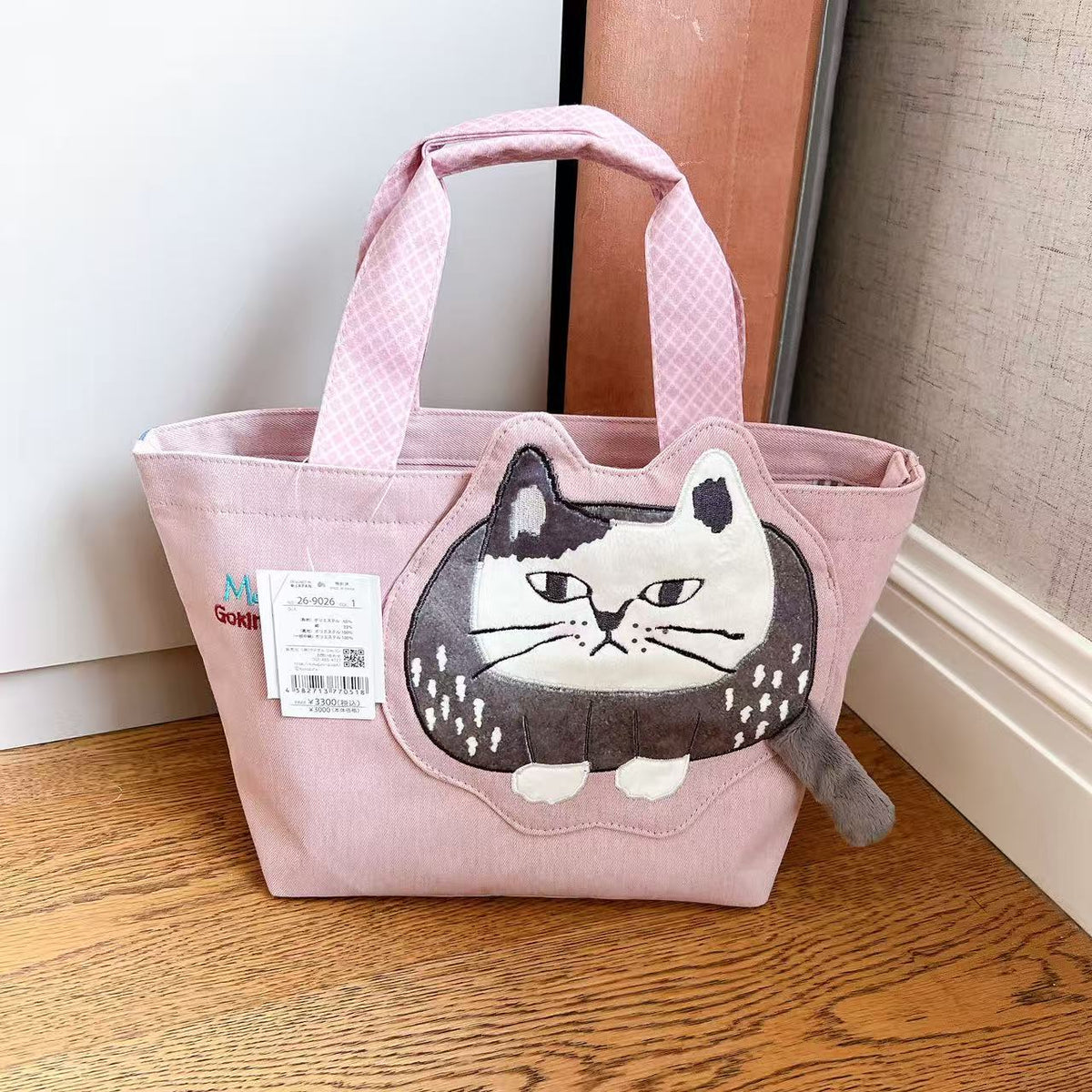 日本Kusuguru正品刺繡爬貓手提包手提包立體包飯盒包逛街購物501｜爬貓粉色9026-1