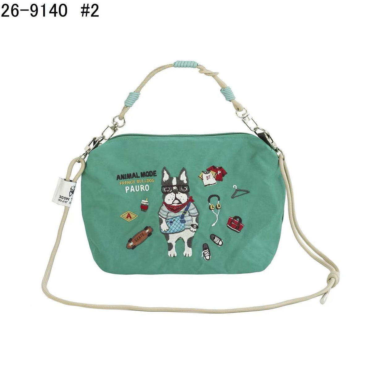 日本Kusuguru正品重工刺繡貓咪斜背包尼龍肩背包手提通勤509｜保羅草綠9140-2
