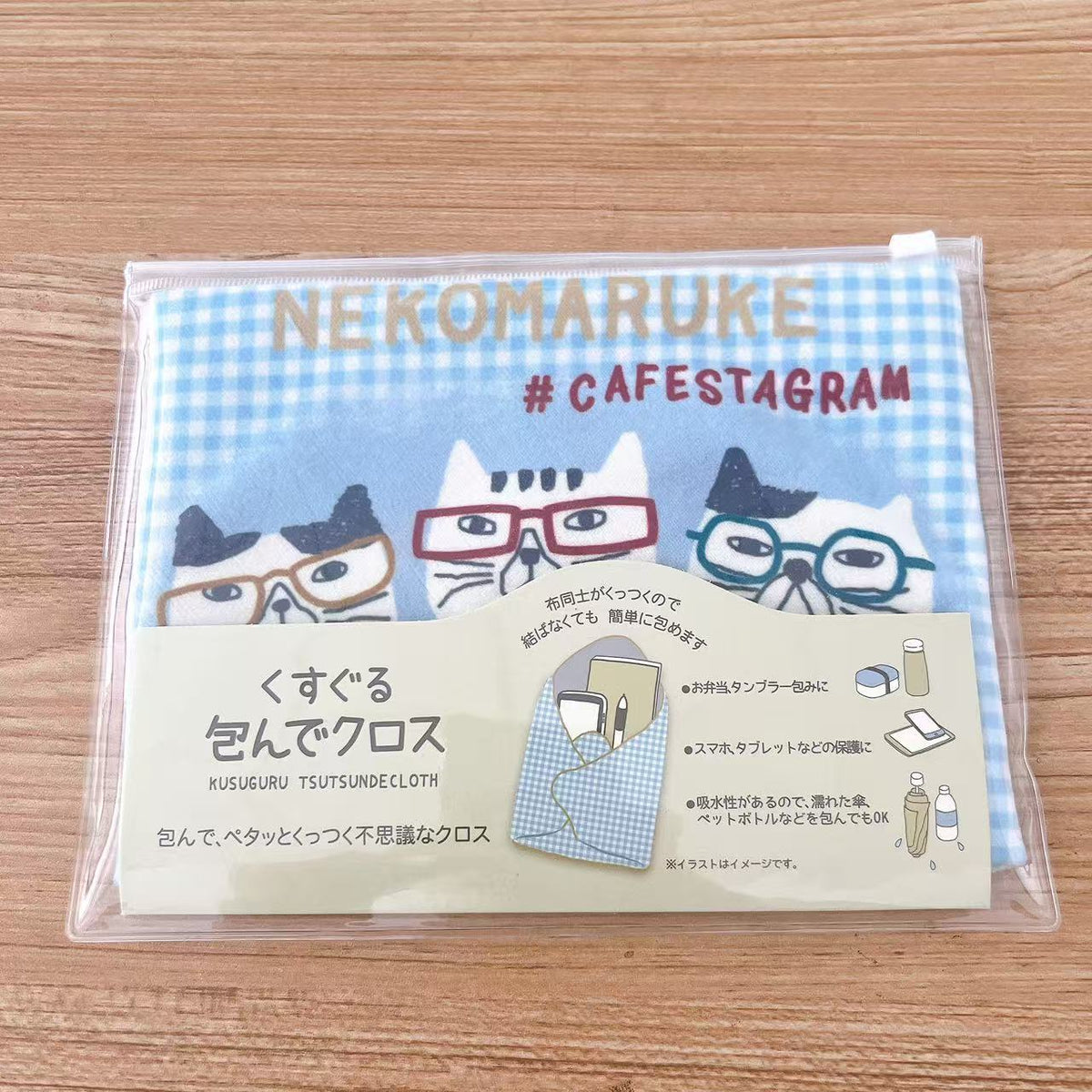 日本Kusuguru印花百貼布單反iPad飯盒筆袋雨傘收納布自粘布414｜眼鏡貓藍8562-2