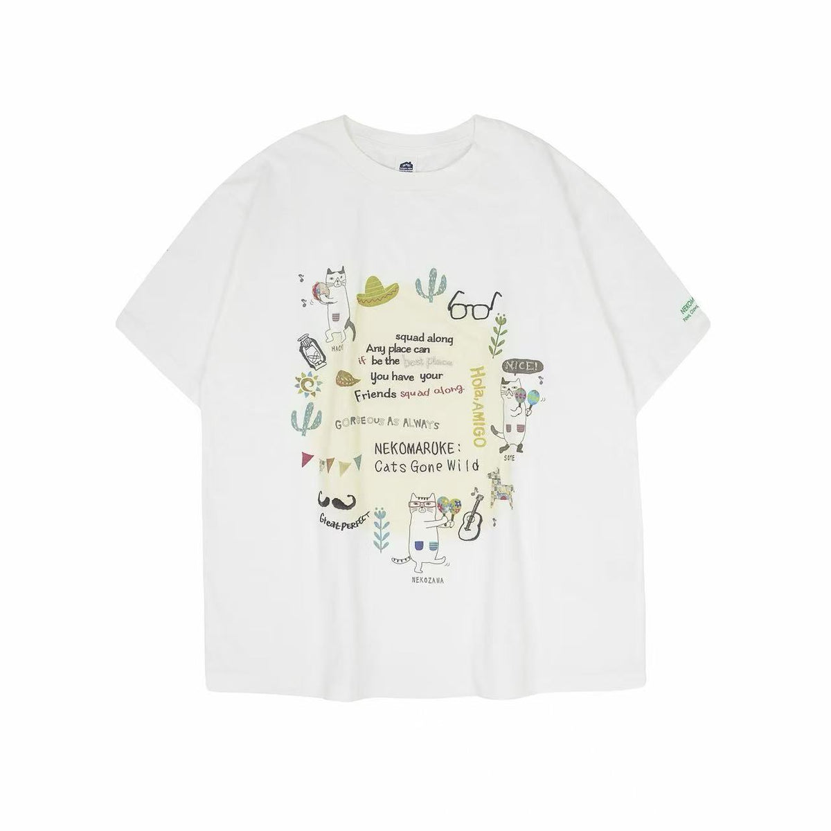 日本Kusuguru正品刺繡貓咪短袖圓領女性棉T冷感純棉清爽快乾52426｜眼鏡貓9128／單一尺寸