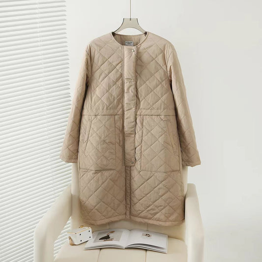 日本kusuguru秋冬外套絎縫棉服保暖休閒日系文藝寬鬆中長款220｜米色7675-1／單一尺寸