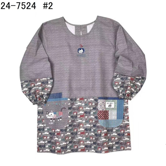 日本kusuguru刺繡爬貓圍裙家務防油防污反穿服布藝花藝烘焙201｜灰色 7524-2