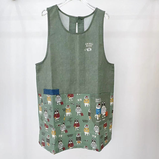 日本kusuguru露西保羅刺繡圍裙布藝家務防油防污防汙罩衫花藝烘焙202｜綠色7538-2