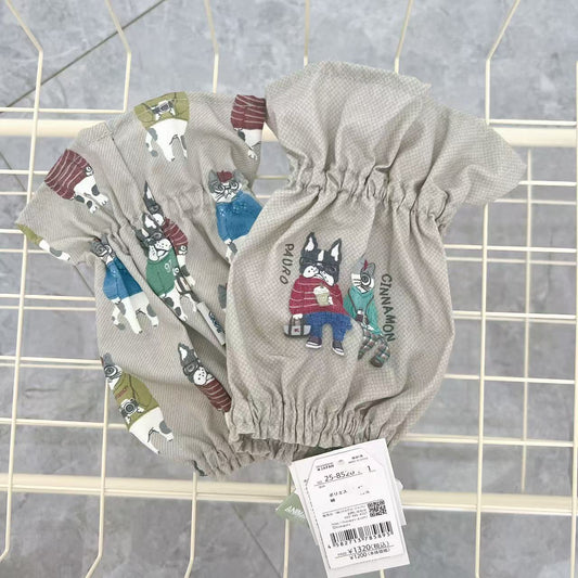 日本Kusuguru正品法鬥貓咪印花袖套帆布防油防污袖套花藝烘焙402｜露西and保羅米色8520-1