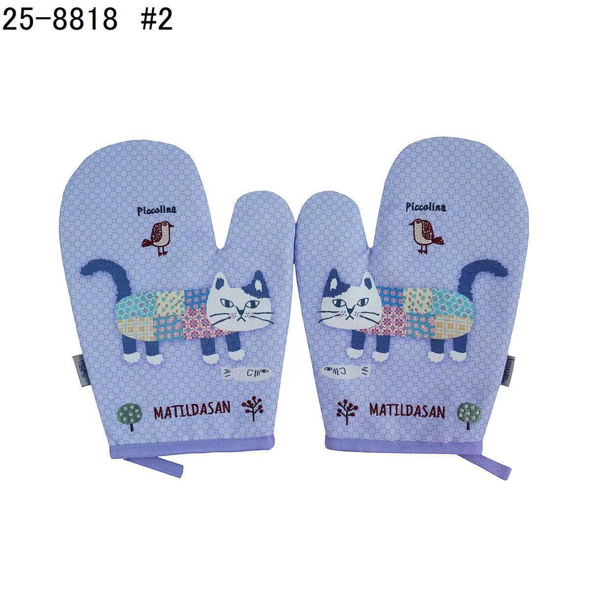 日本Kusuguru正品貓咪狗子刺繡印花手套隔熱耐高溫防燙加厚微波爐｜爬貓紫色8818-2