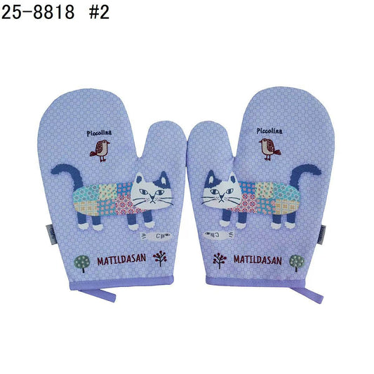 日本Kusuguru正品貓咪狗子刺繡印花手套隔熱耐高溫防燙加厚微波爐｜爬貓紫色8818-2