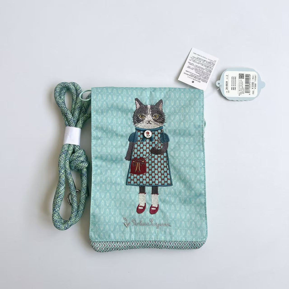 日本Kusuguru正品刺繡蜜豆公主斜背包肩背包隔層手機包糖果色437｜蜜豆薄荷綠8839-2