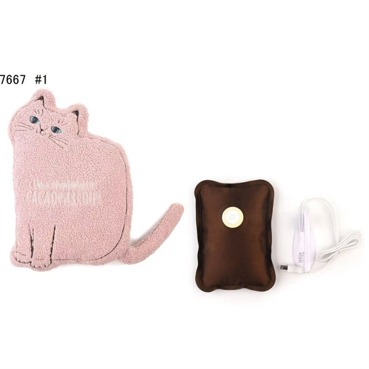 日本Kusuguru刺繡貓咪暖手器毛絨蓄熱暖寶寶可愛敷肚子暖手袋216｜粉色貓咪7667-1