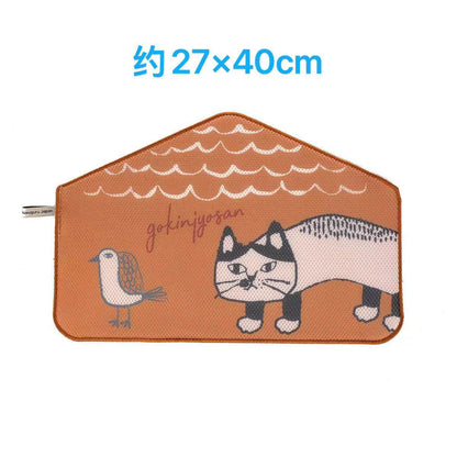 日本Kusuguru貓咪圖案瀝水墊廚房餐具網墊三明治吸水臺面多用墊｜爬貓與鳥2243-2