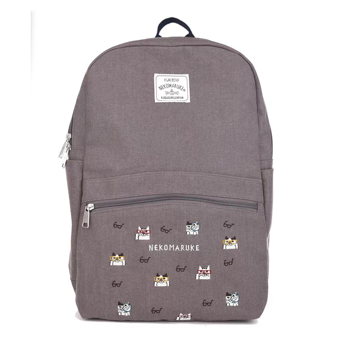 日本kusuguru重工刺繡貓咪後背包布藝背包旅行購物包書包補習200｜咖色7519-3