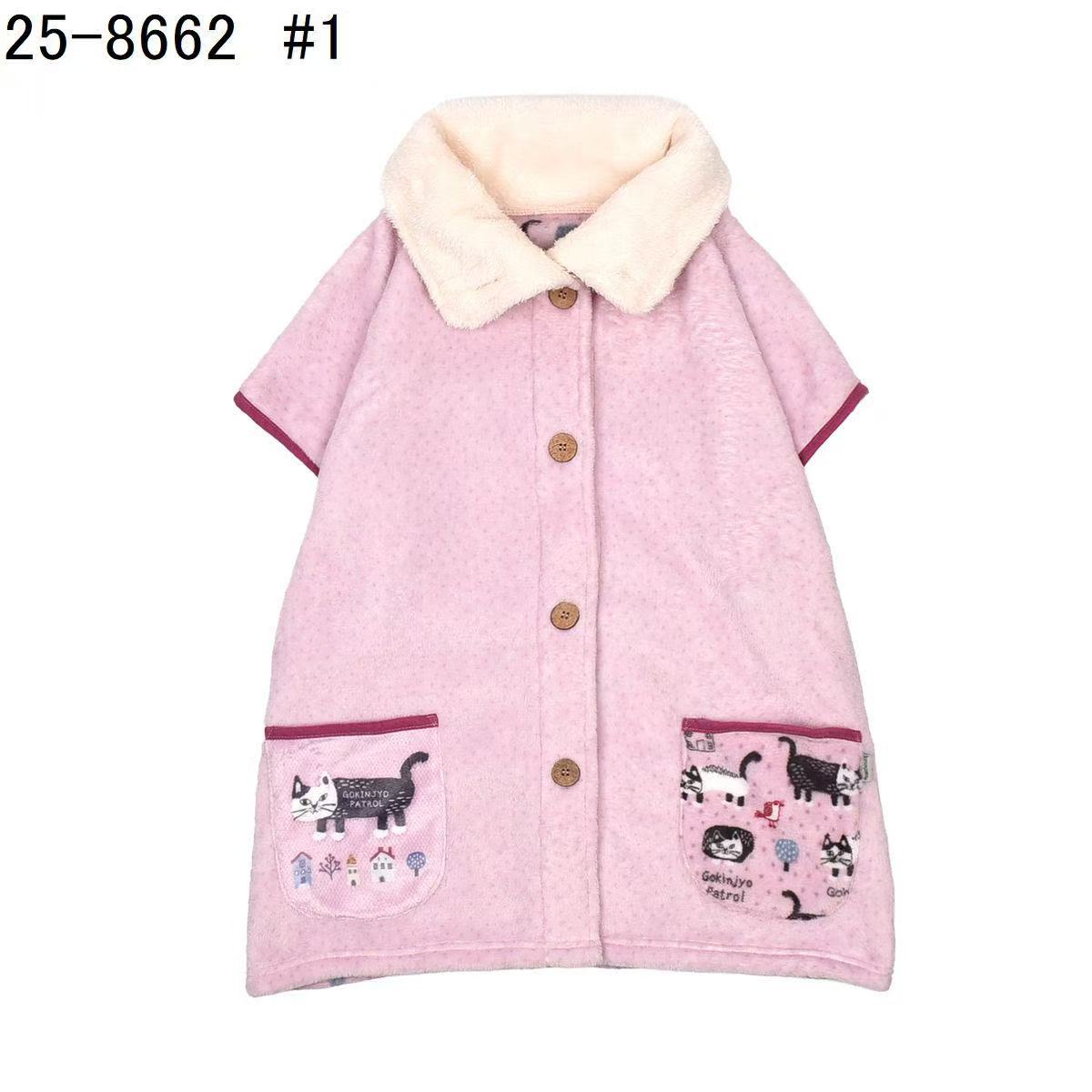 日本Kusuguru正品貓咪圖案居家服外套斗篷披肩保暖護肩法蘭絨419｜爬貓粉色8662-1