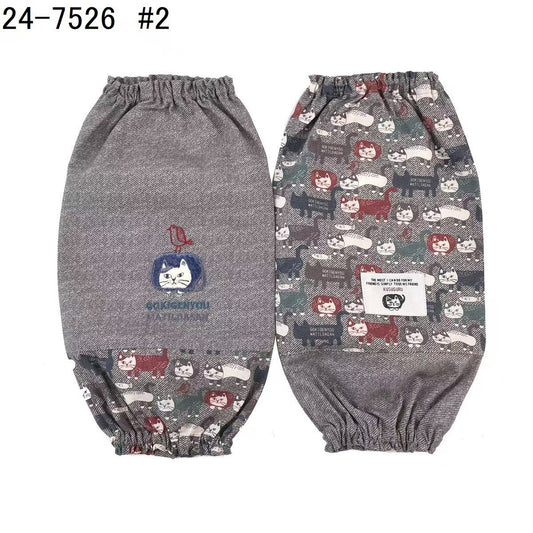 日本kusuguru刺繡爬貓布藝袖套家務防油防污袖套花藝烘焙卡通201｜灰色7526-2