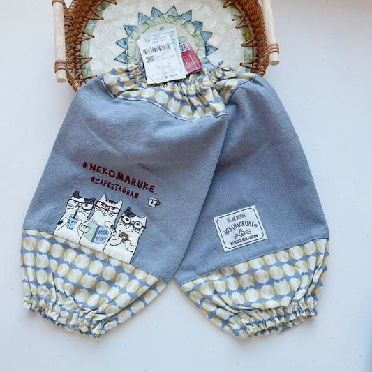日本kusuguru刺繡眼鏡貓袖套家務防油防污袖套布藝花藝烘焙100｜灰色7005-1