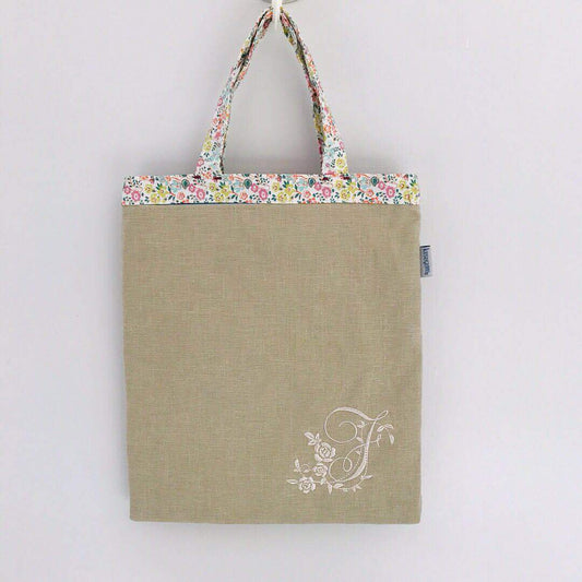 日單春季新款刺繡碎花小蝴蝶結手提包補習包ipad包逛街手提袋｜米色