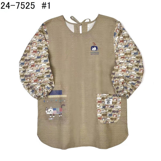 日本kusuguru刺繡爬貓家務防油防污圍裙布藝反穿服花藝烘焙201｜卡其色7525-1