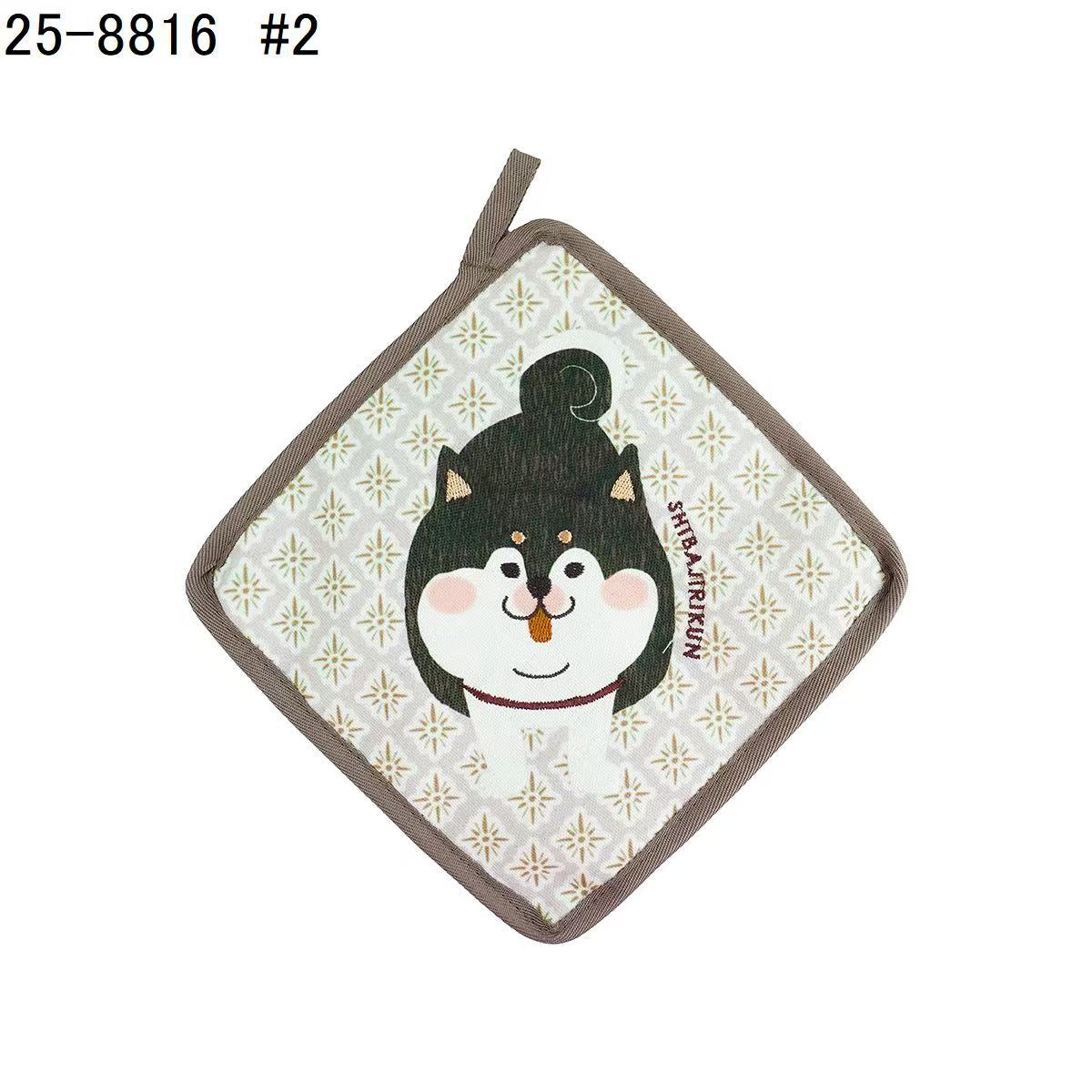 日本Kusuguru正品刺繡貓咪狗子隔熱墊防燙墊餐墊盤墊鍋墊掛式438｜黑柴犬深咖8816-2
