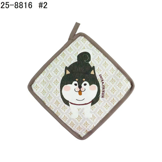日本Kusuguru正品刺繡貓咪狗子隔熱墊防燙墊餐墊盤墊鍋墊掛式438｜黑柴犬深咖8816-2
