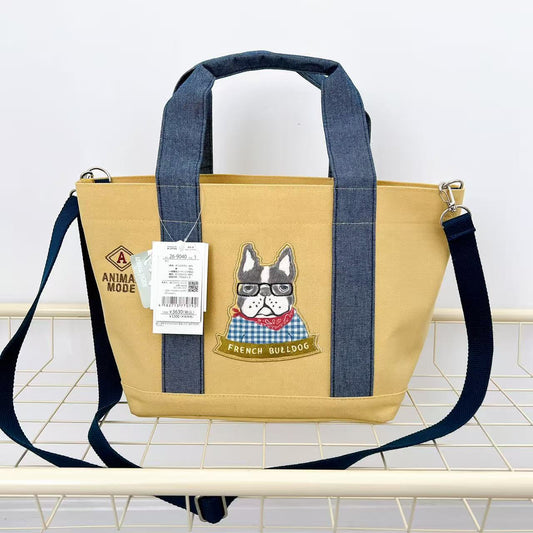 日本Kusuguru正品刺繡貓咪法鬥斜背包肩背包手提包內覆膜502｜保羅黃色9040-1