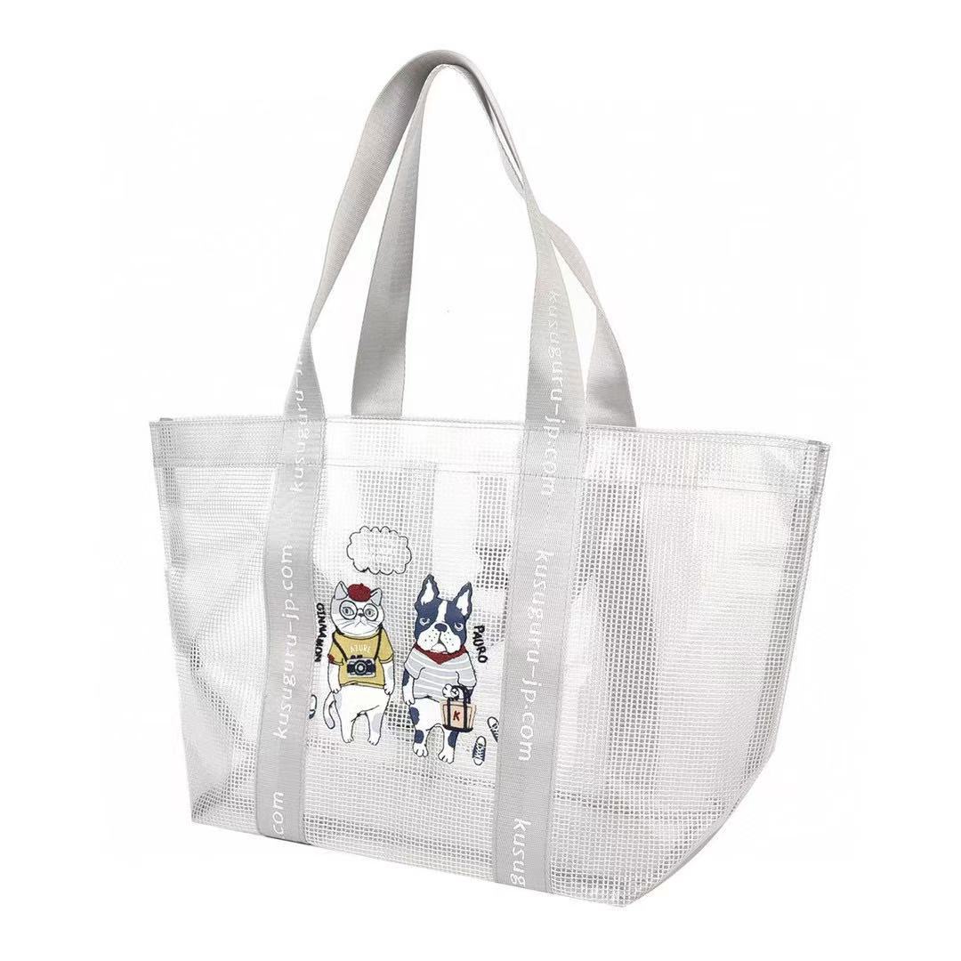 日本Kusuguru正品刺繡露西保羅PVC防水托特包手提包肩背包防水136｜露西保羅灰手提7188-1