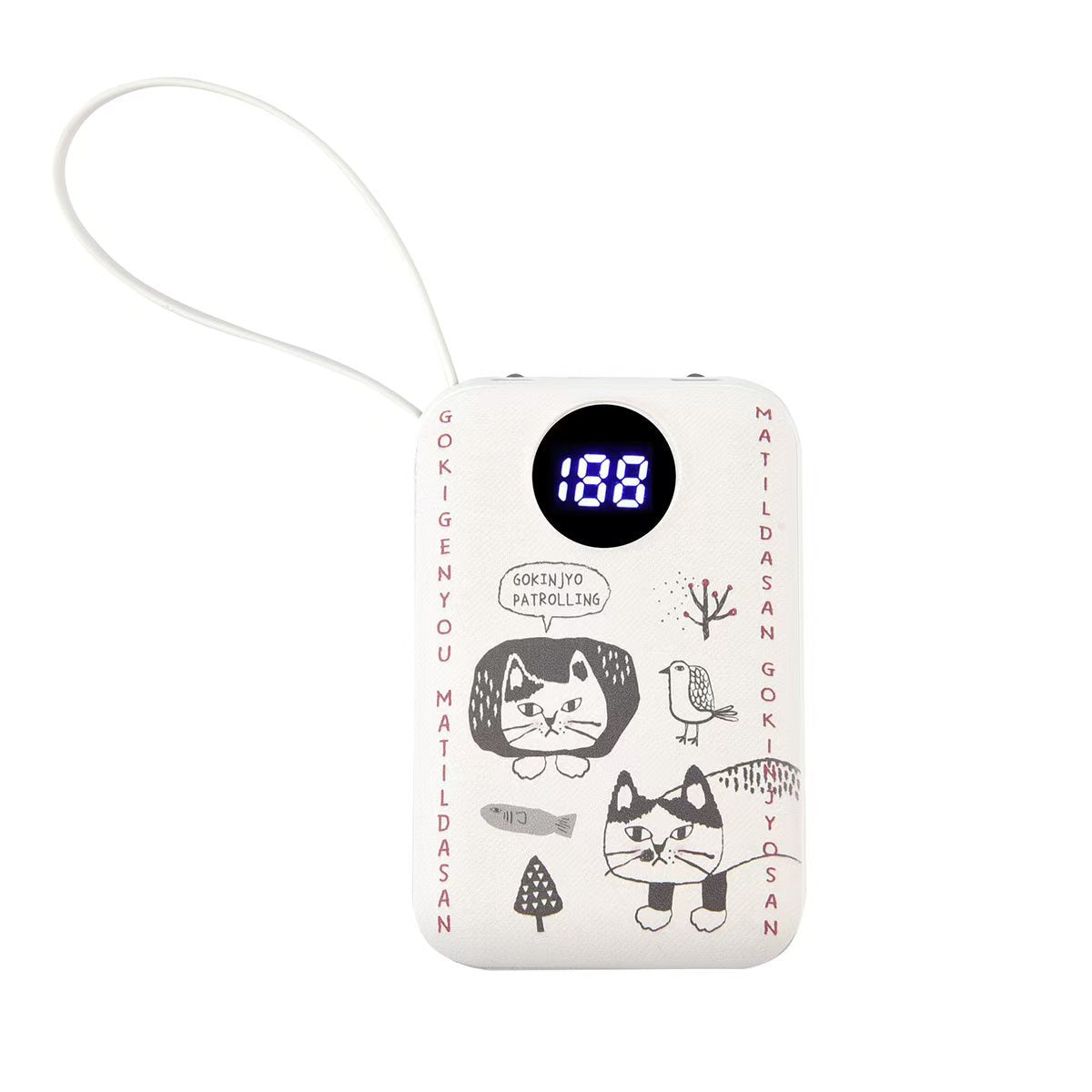 日本kusuguru貓咪圖案行動電源行動電源5000 mAh膠囊10000 mAh319｜爬貓白色8103／10000 mAh